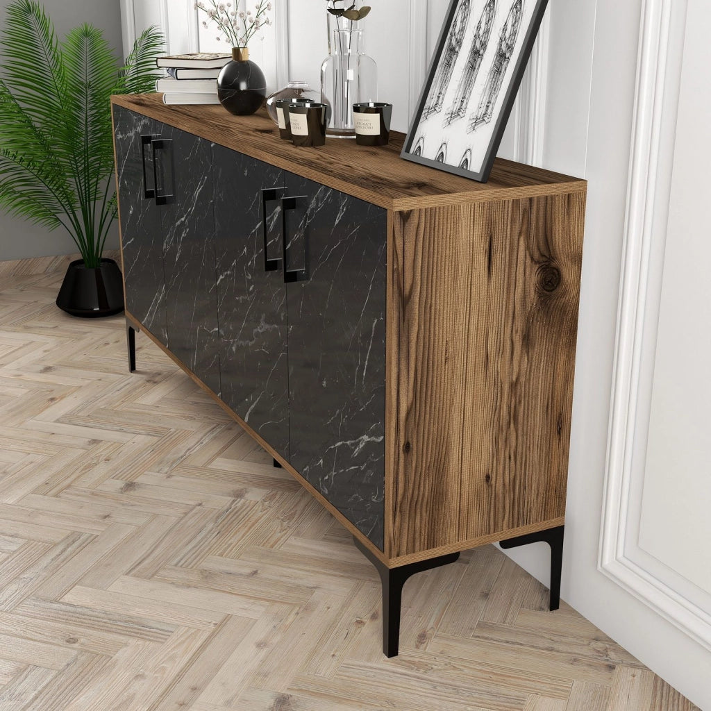 Madia Sinopoli, Credenza 2 Ripiani, 160x35x78h cm Nero Marmo