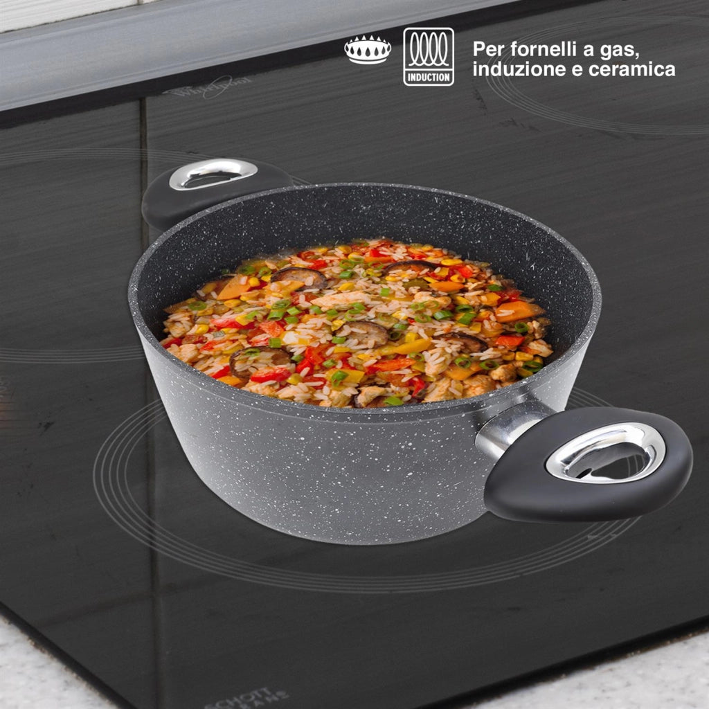 MAURY’S MAXISTONE TITANIUM CASSERUOLA 24 CM ANTIADERENTE IN ALLUMINIO RINFORZATO