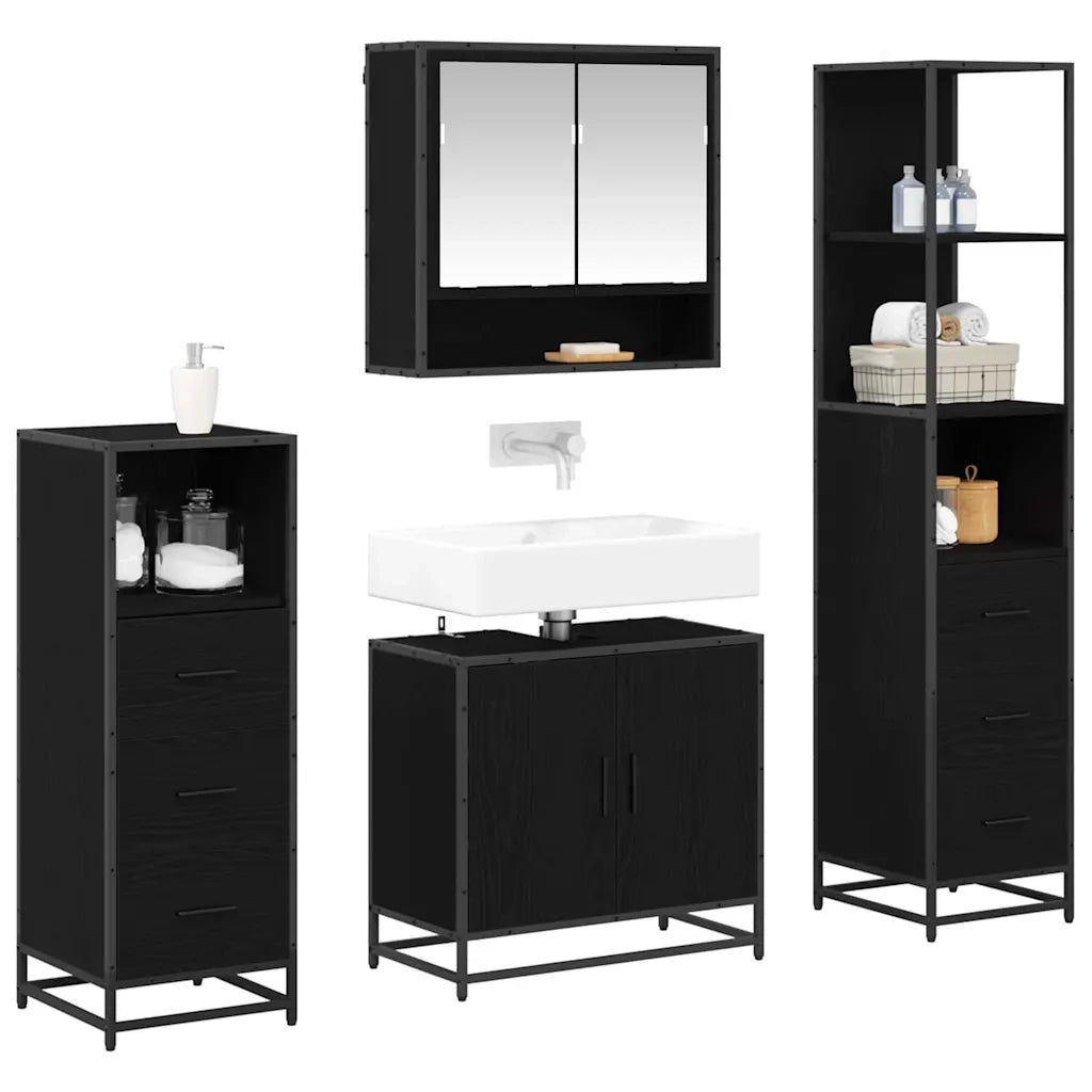 Set di mobili per il bagno 4 pcs Rovere Nero Legno multistrato 3402511
