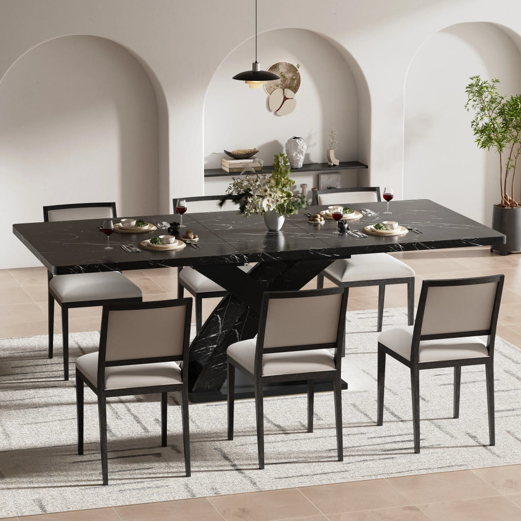 Tavolo allungabile con piano in MDF e struttura in metallo con guide nascoste per cucina soggiorno e balcone nero
