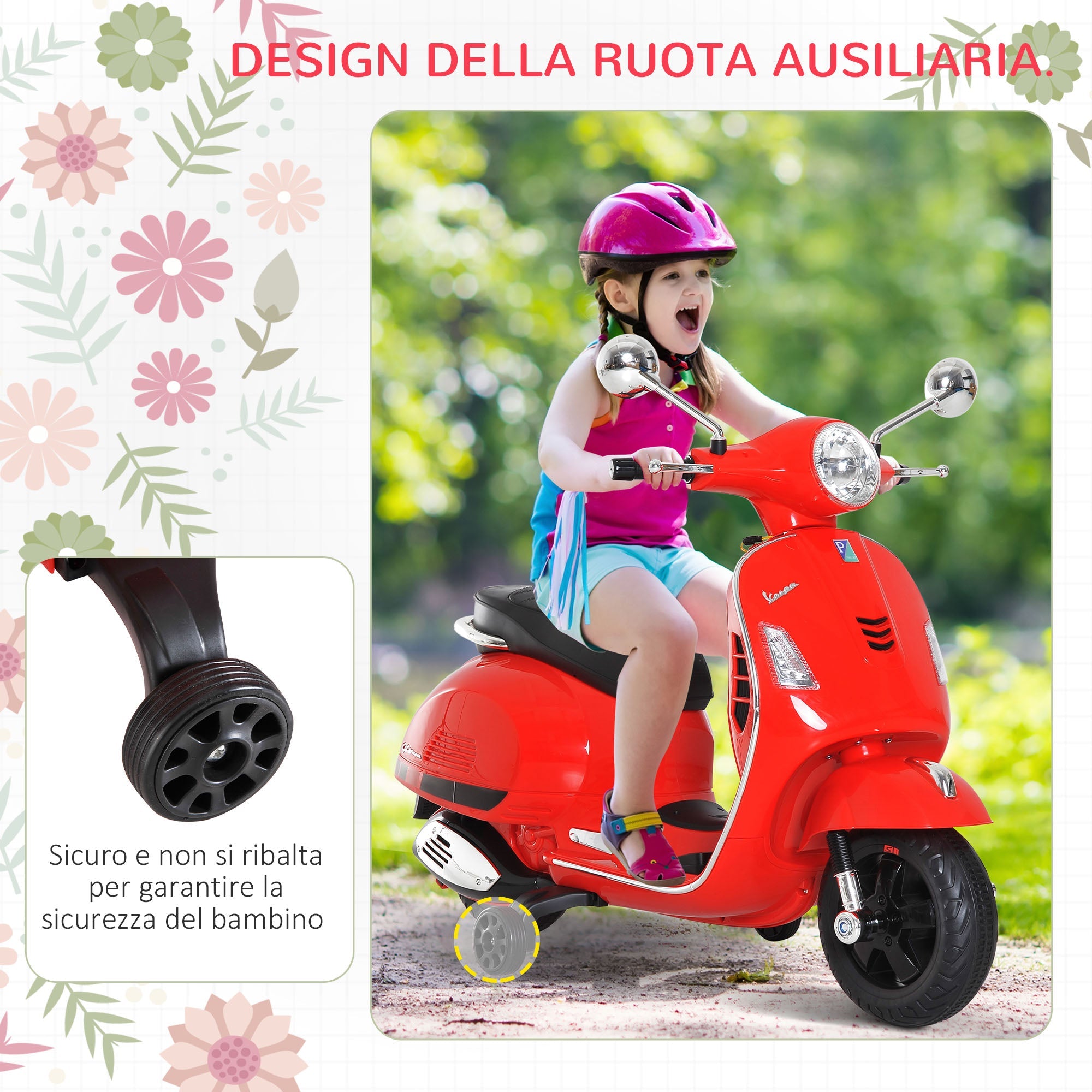 Moto Elettrica per Bambini Piaggio Vespa GTS 6V Rosso