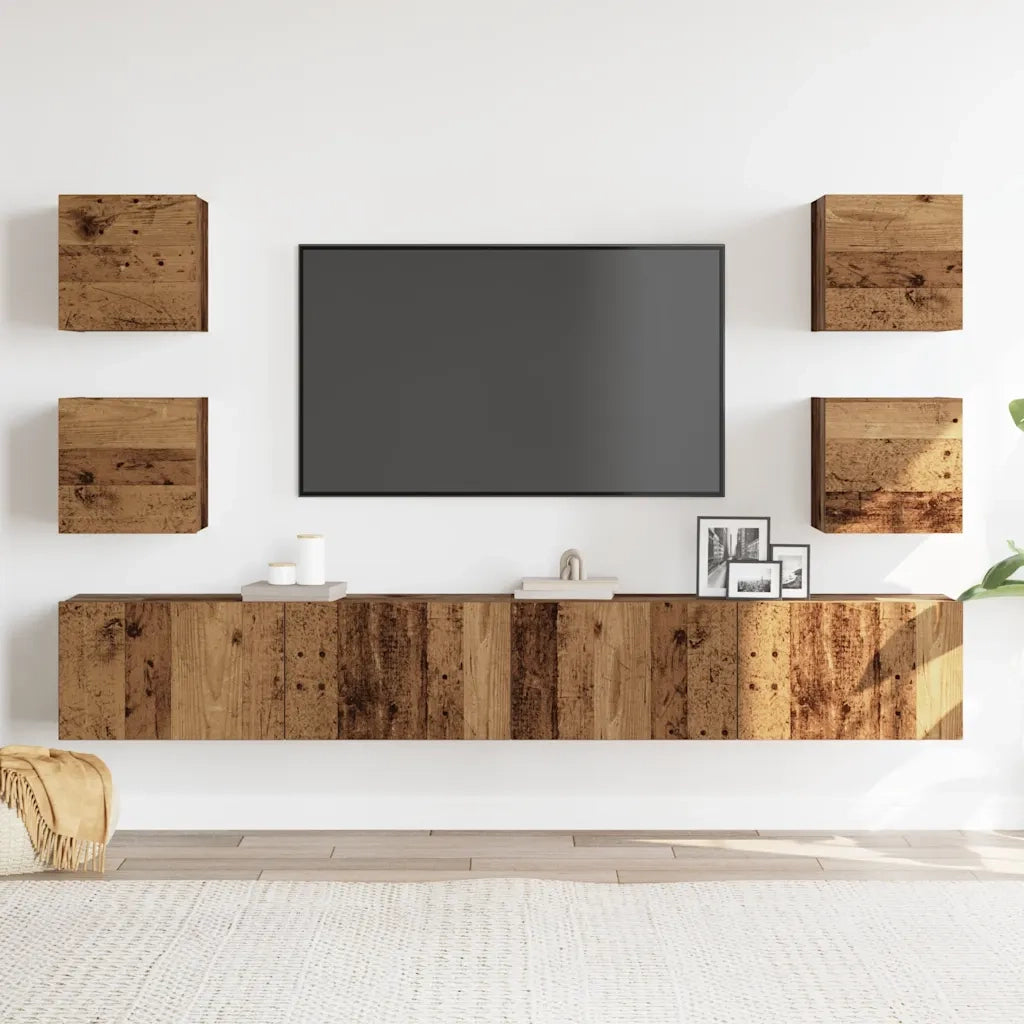 Mobili TV a Parete 6 pz Legno Vecchio Legno Multistrato 3328969