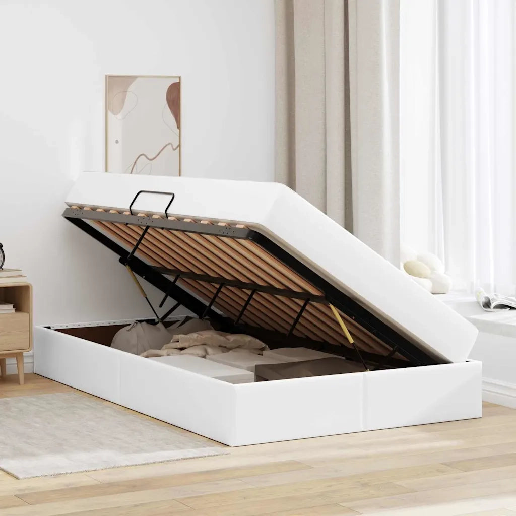 Letto con contenitore e materasso 2 pcs Bianco Pelle 3399605