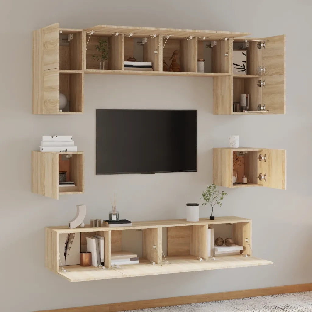 Set Mobili Porta TV 8pz Rovere Sonoma in Legno Multistrato cod mxl 20101