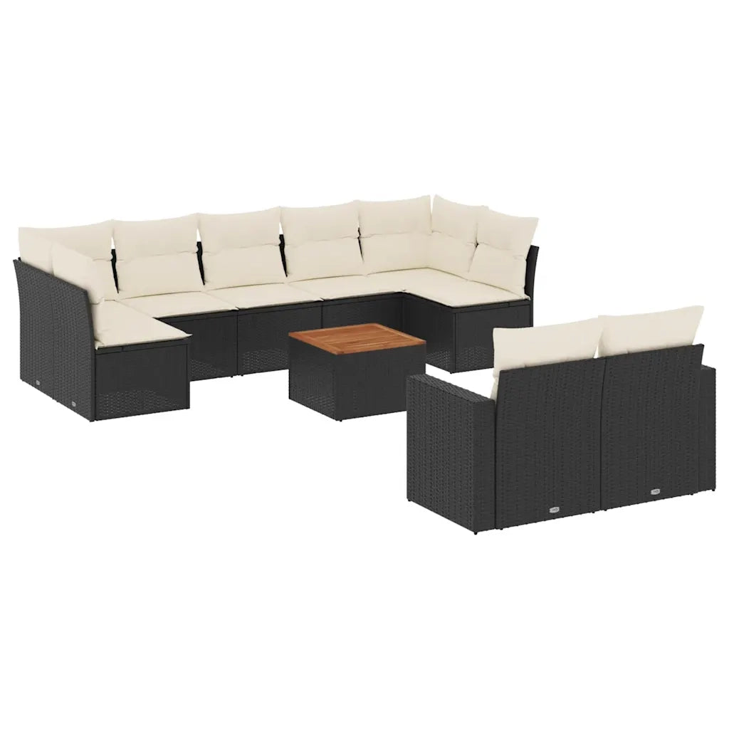 Set Divani da Giardino 10pz con Cuscini in Polyrattan Nero 3256602