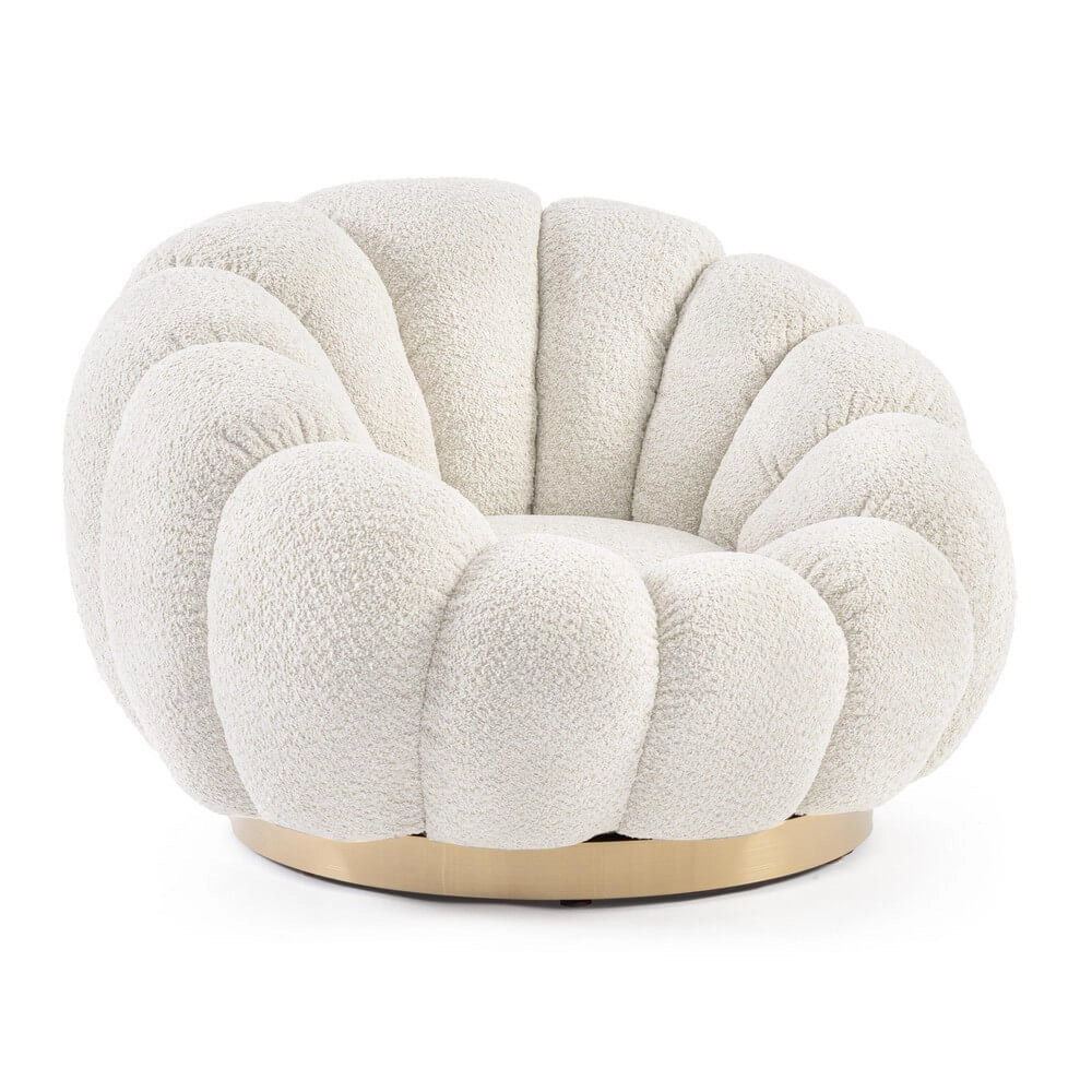 Poltrona Girevole Bouclé con Base in Acciaio Dorato - RACHEL