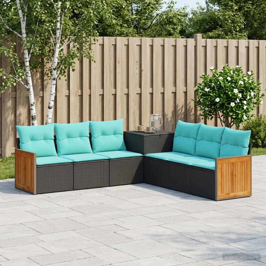 Set di divani 7 pz Nero e Blu Rattan sintetico e Acciaio 3448884
