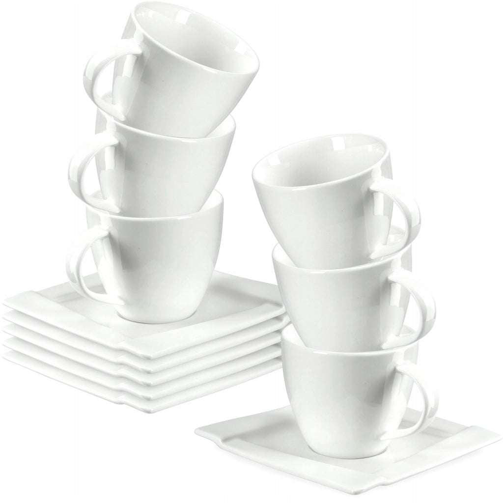 Set di 6 tazze da caffè bianche KADAX da 220 ml in porcellana, idea regalo.