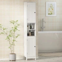 Mobile Alto Bagno con 2 Ripiani Aperti e 2 Armadietti con Scaffali Regolabili, in Legno, 30x30x170 cm, Bianco