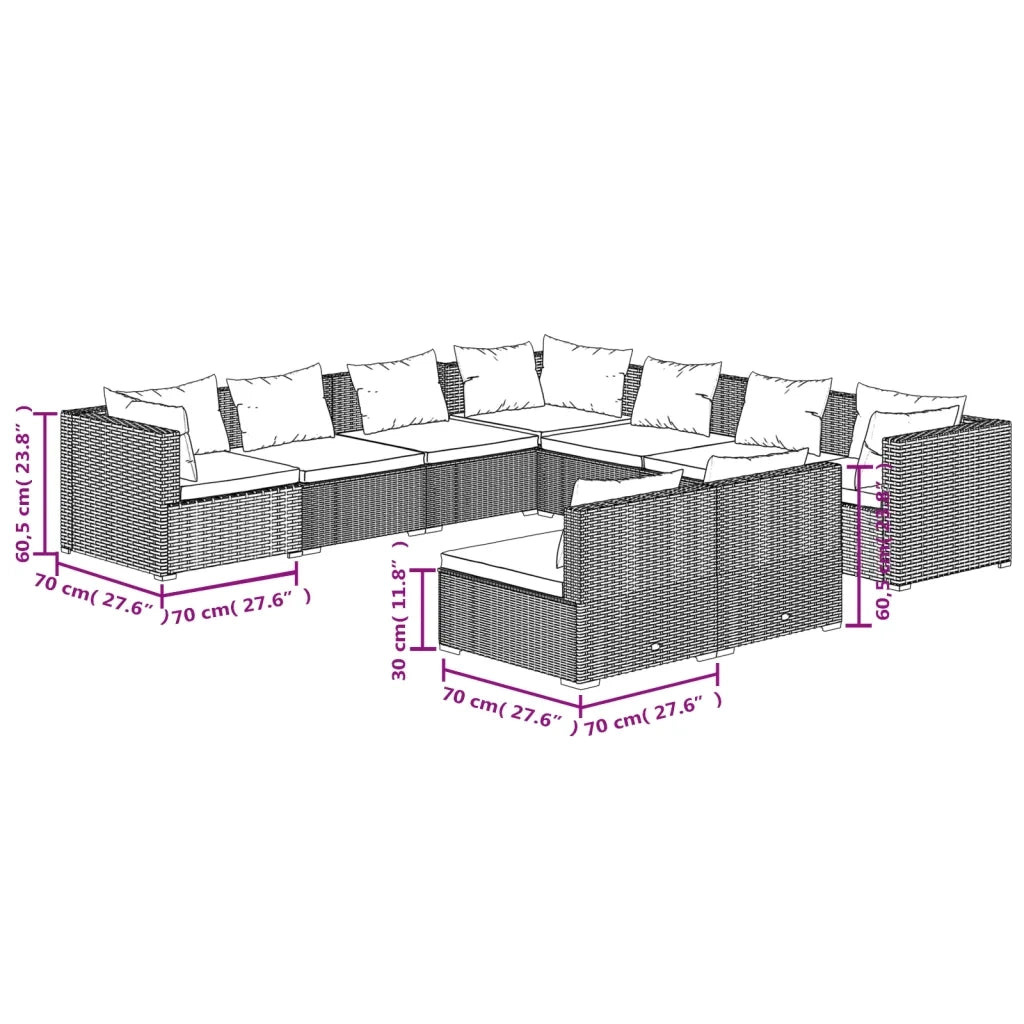Set Salotto da Giardino 9 pz con Cuscini in Polyrattan Grigio cod mxl 40466