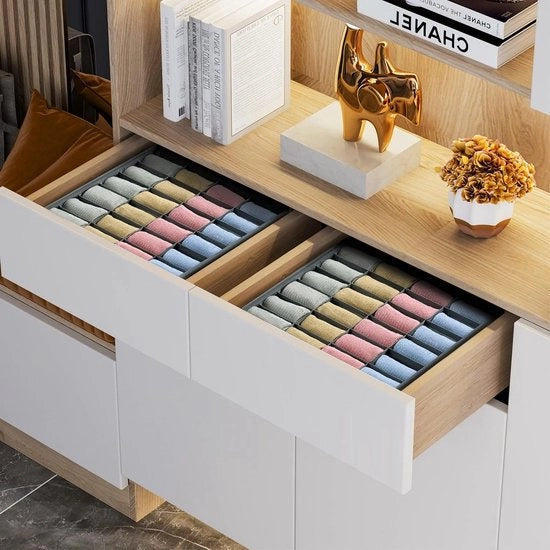 2 scatole di archiviazione per calze e intimo, 24 cassette, scatole pieghevoli (scatola pieghevole, divisa per cassetti, organizzatore di cassetti, scatole di stoffa per il riciclo di calze)