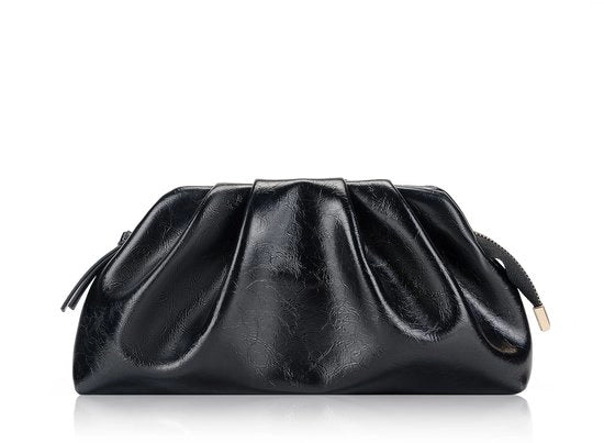 Borsa da sera elegante per donna con chiusura a cerniera, piccola borsa in PU e cuoio, tasca per schiena per matrimoni nera