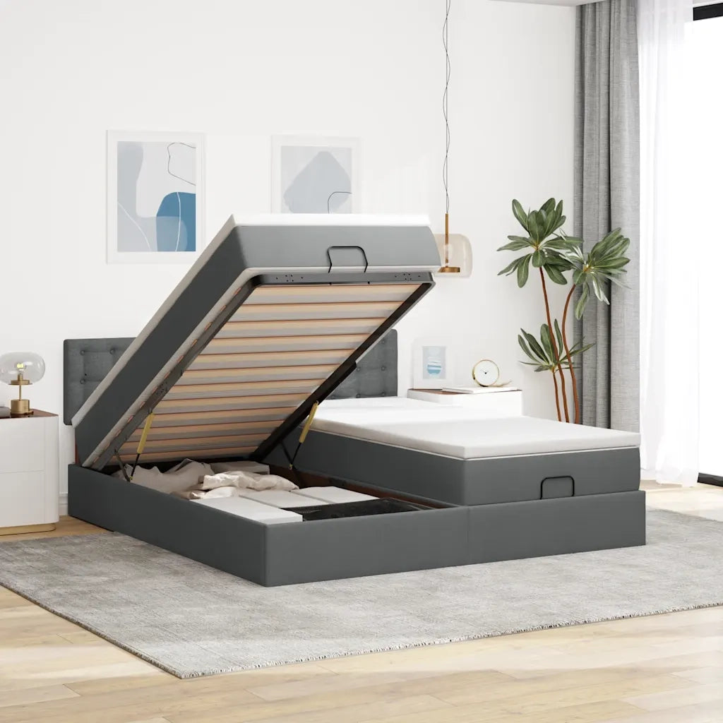 Struttura Letto Pouf con Materassi 200x200 cm in Tessuto 3312893