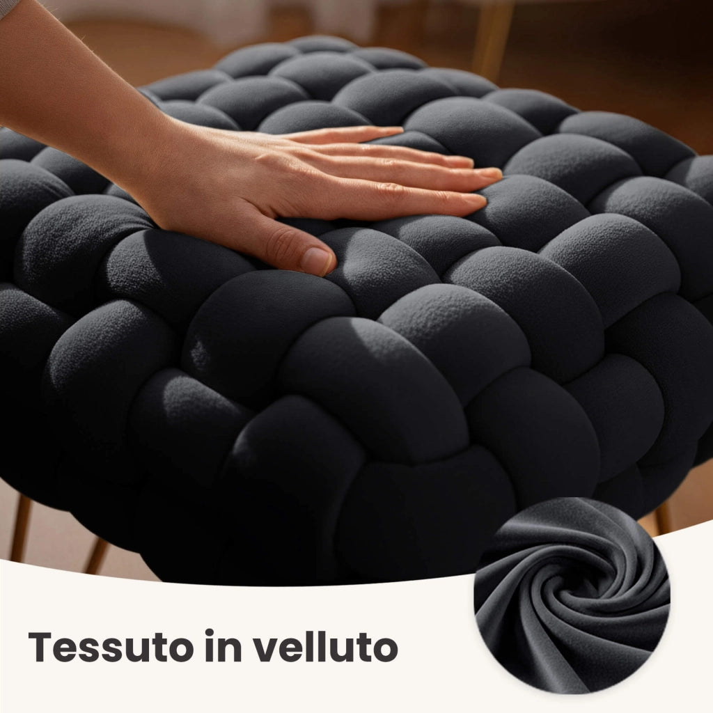 Pouf sgabello in velluto intrecciato 38 cm DOTTY Nero