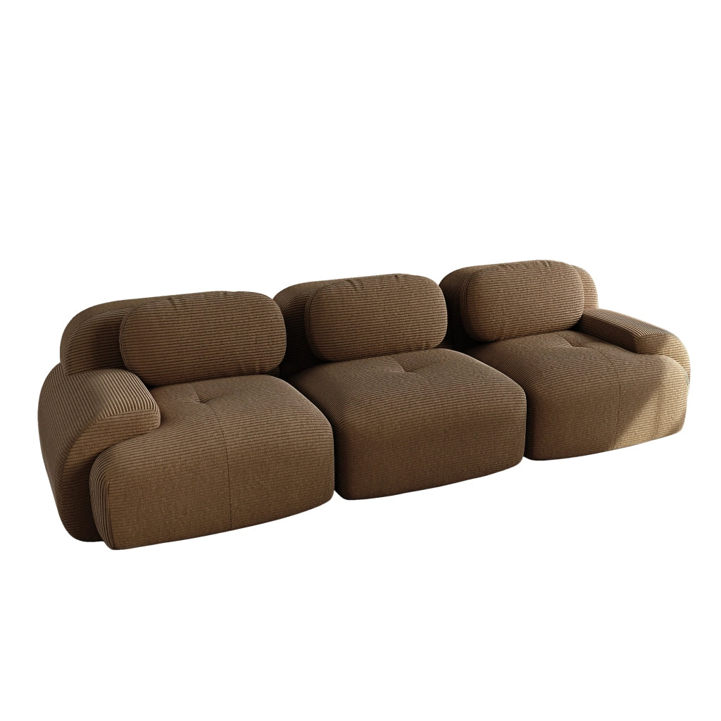 Divano angolare modulare senza montaggio in tessuto effetto velluto con braccioli ergonomici e base antiscivolo marrone