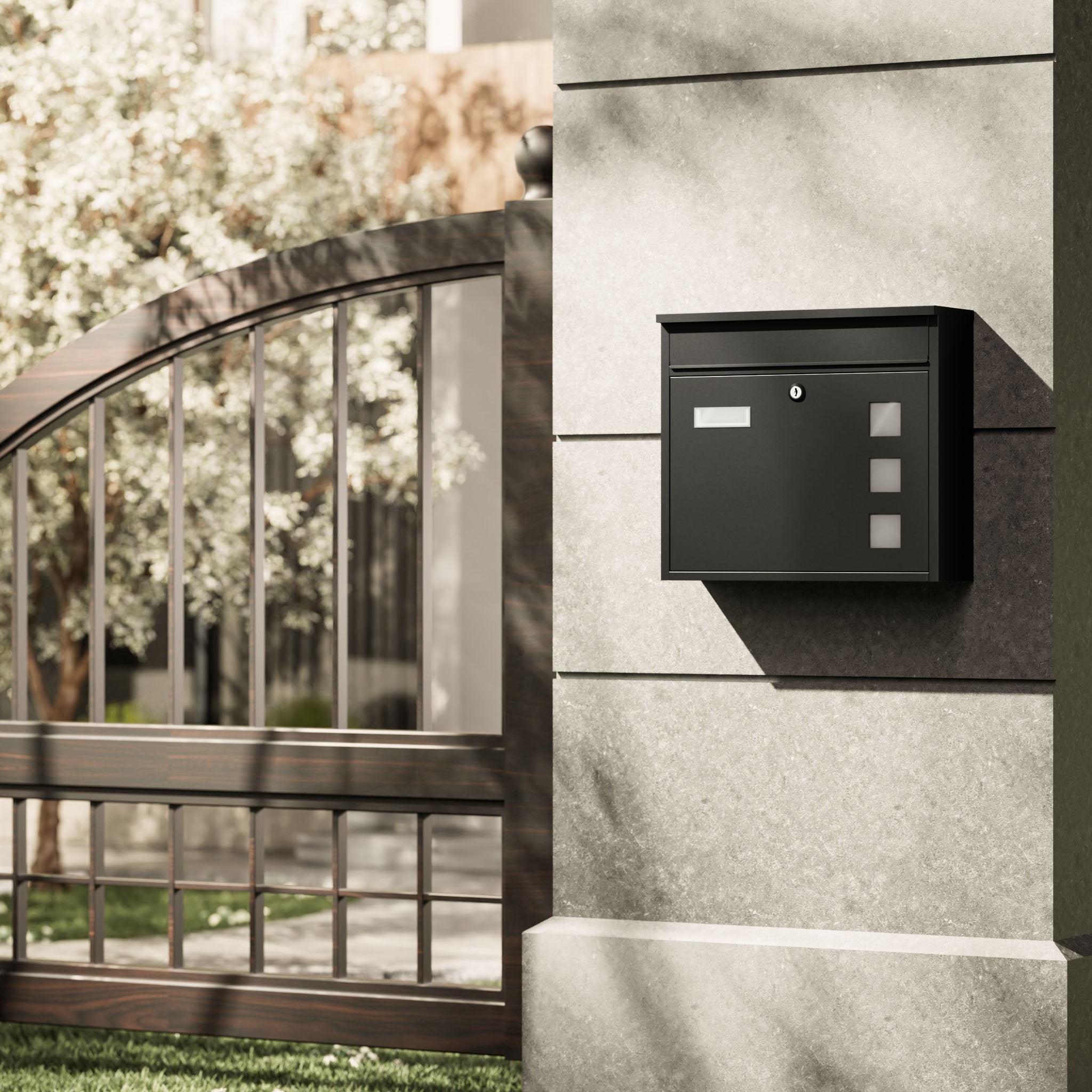 Cassetta postale singola V12 in acciaio verniciato a polvere nero con finestrelle e vetrino portanome