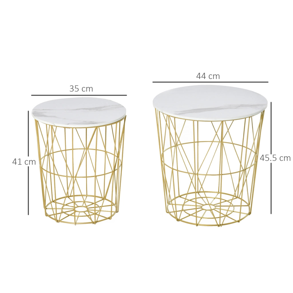 EasyComfort Set 2 Tavolini da Salotto Moderni Impilabili con Ripiano Rimovibile, Tavolino da Caffè con Contenitore per Soggiorno e Camera, Bianco Oro