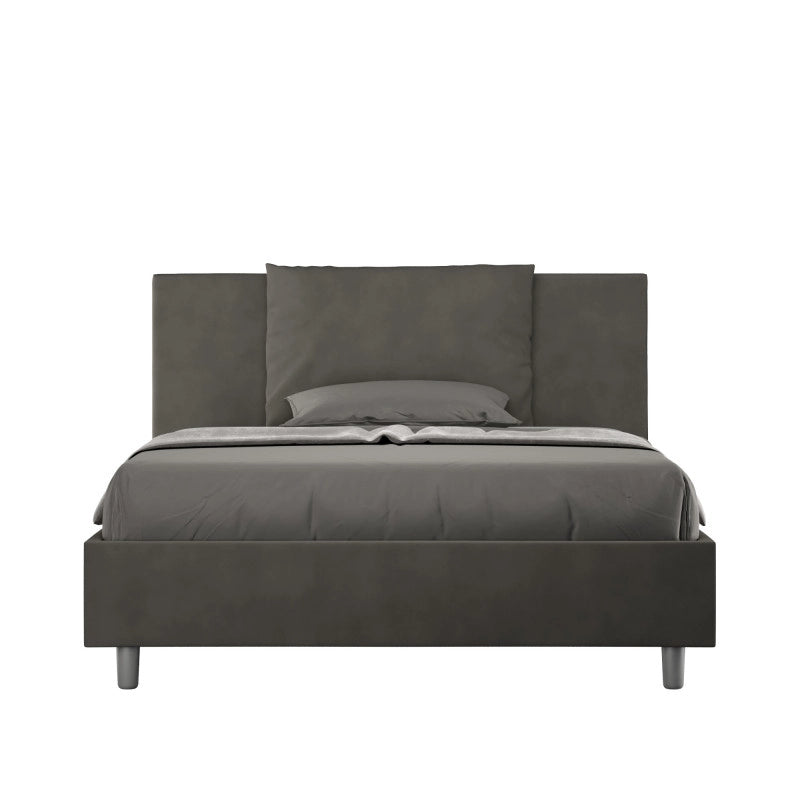 Letto imbottito Piazza e mezzo 130x200 cm Antea - Con rete,Microfibra,Grigio