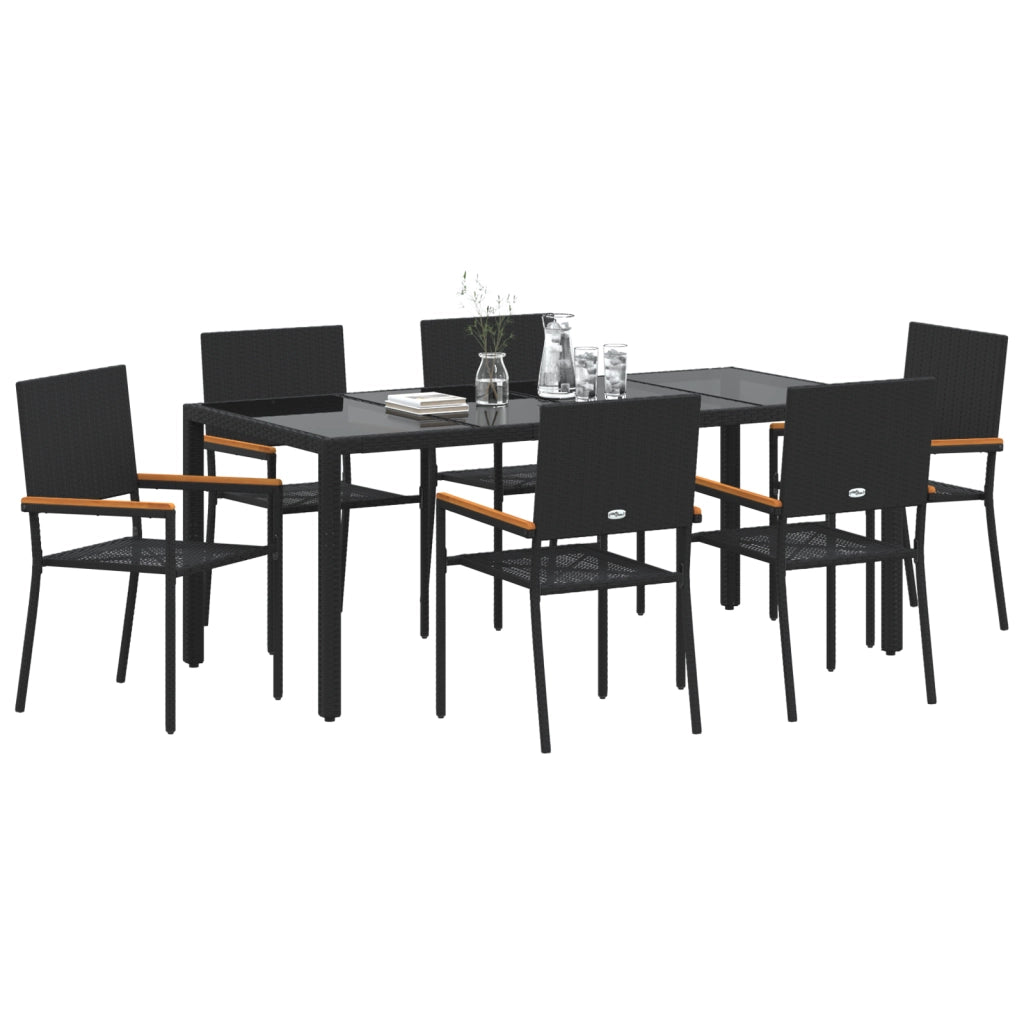 Set da pranzo da giardino 7 pezzi nero in polyrattan