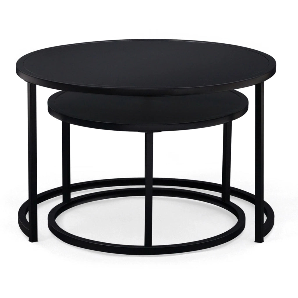 IDMarket - Set di 2 tavolini tondo 54/70 in metallo nero opaco, design industriale DAVIS