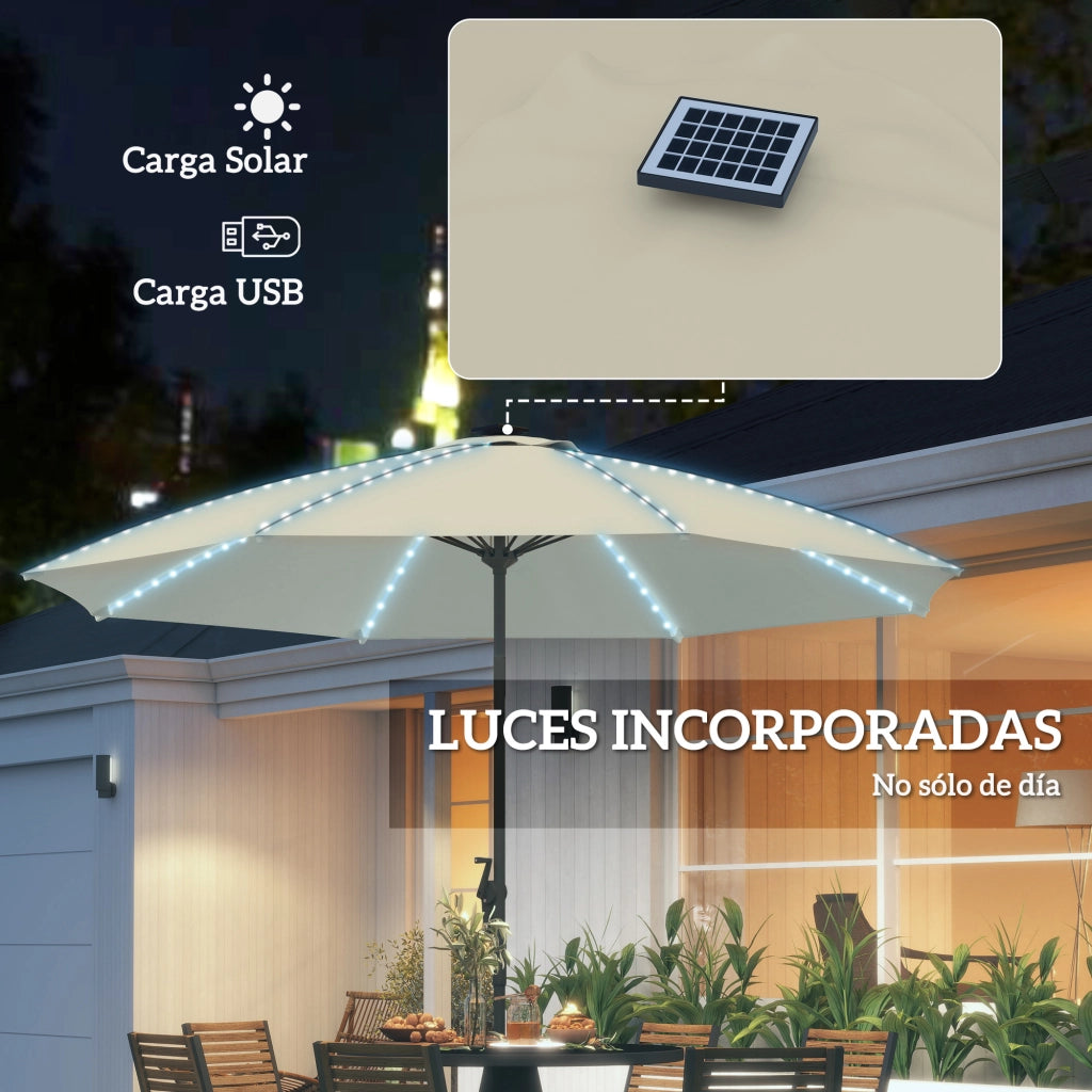 Ombrellone da Giardino con Luci LED e Manovella ¨C Zephmum ¨C Crema ?300x256 cm