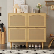 Armadio per scarpe in rattano con 4 cassetti - Zephmum- 100x25x90 cm- Stile rustico