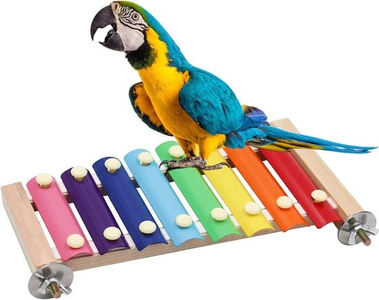 Xylofooni per Uccelli - Accessori per Voliera con 8 Chiavi Metalliche - Giocattolo da Appendere per Polli, Pappagalli e Piccioni