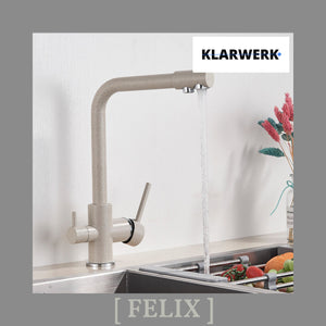 FELIX | Rubinetto per acqua potabile a 3 vie color beige sabbia | miscelatore da cucina ad osmosi in acciaio inossidabile | Filtro 3 connessioni