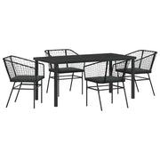 Set da Pranzo per Giardino 5 pz | Set Salotto da Giardino Nero polyrattan