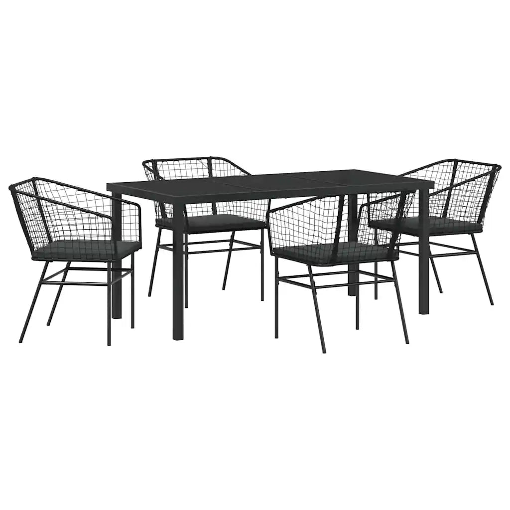 Set da Pranzo per Giardino 5 pz | Set Salotto da Giardino Nero polyrattan