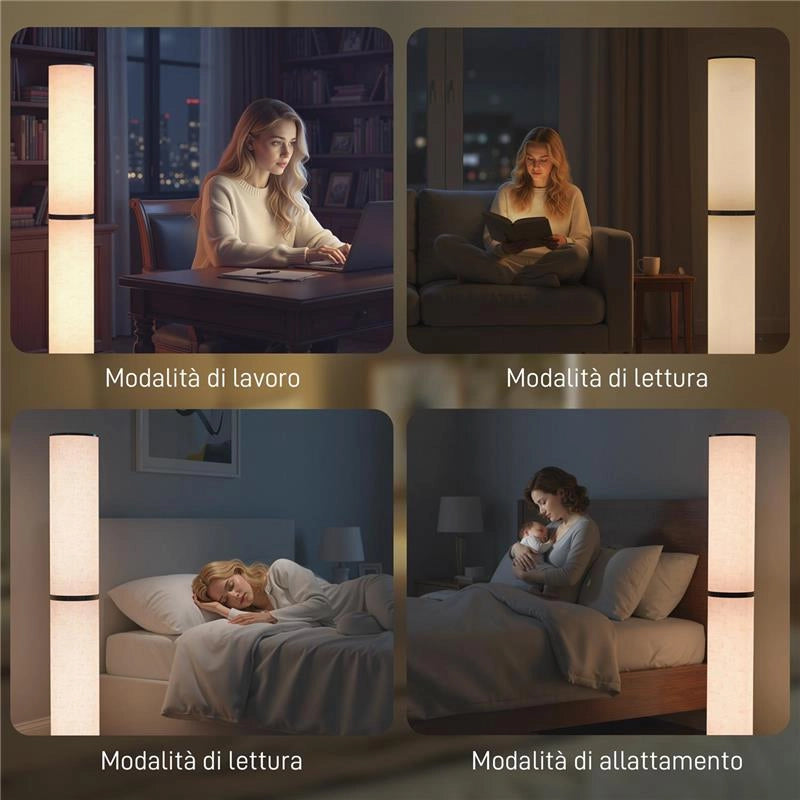 LAMPADA DA TERRA CON TELECOMANDO E REGOLAZIONE TEMPERATURA 3000-6000K, PARALUME IN TESSUTO, Ï20X135 CM, BEIGE
