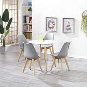 GrandCA HOME Set di Mobili, Tavolo da Pranzo Rotondo e 4 Sedie da Pranzo, Piano Resistente, Sedile Imbottito, Gambe in Legno di Faggio, Grigio