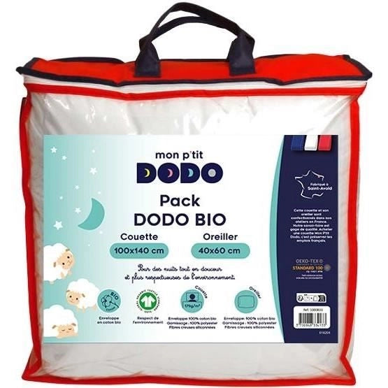 Confezione biologica Piumino 100x140 cm + cuscino 40x60 cm - MON P'TIT DODO - Caldo - 100% Poliestere Fibra cava siliconata - 1 persona -