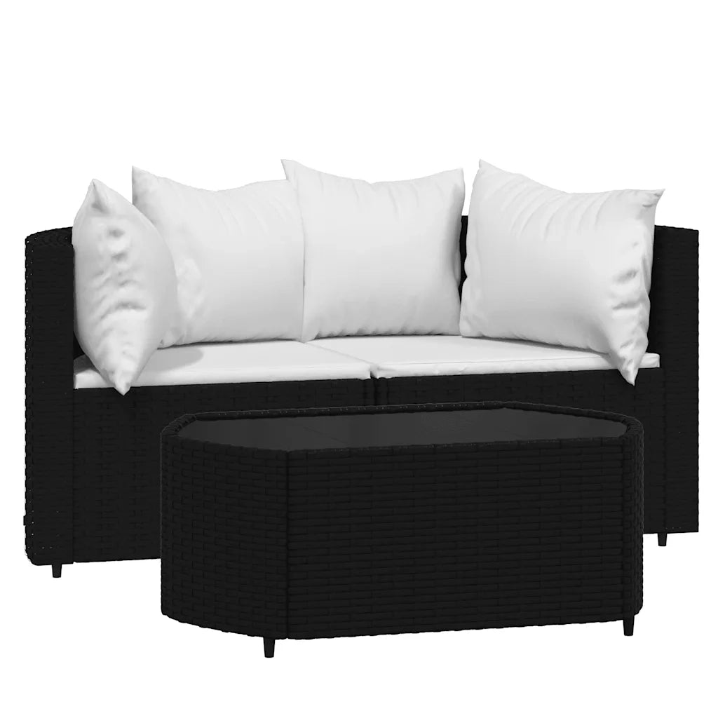 Set Divani da Giardino 3 pz con Cuscini Nero in Polyrattancod mxl 130058