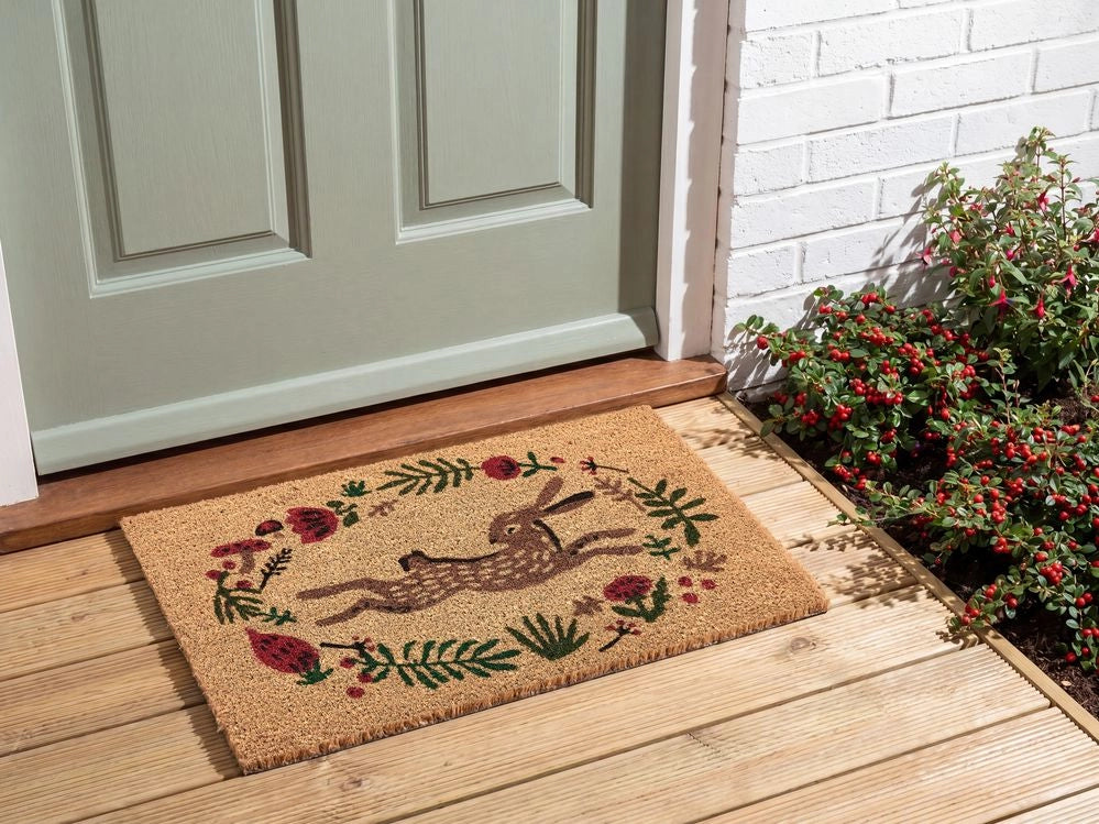 Zerbino in fibra di cocco antiscivolo 40 x 60 cm con retro in PVC motivo a lepre colore naturale