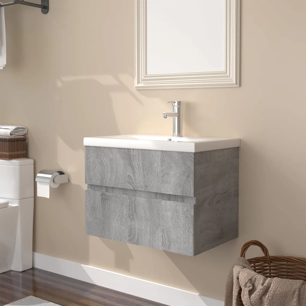 Mobile Bagno e Lavabo Integrato Grigio Sonoma Legno Multistrato 3152868