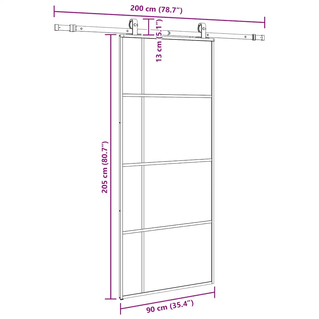 Porta Scorrevole con Ferramenta Nera 90x205 cm in Vetro ESG 3375870