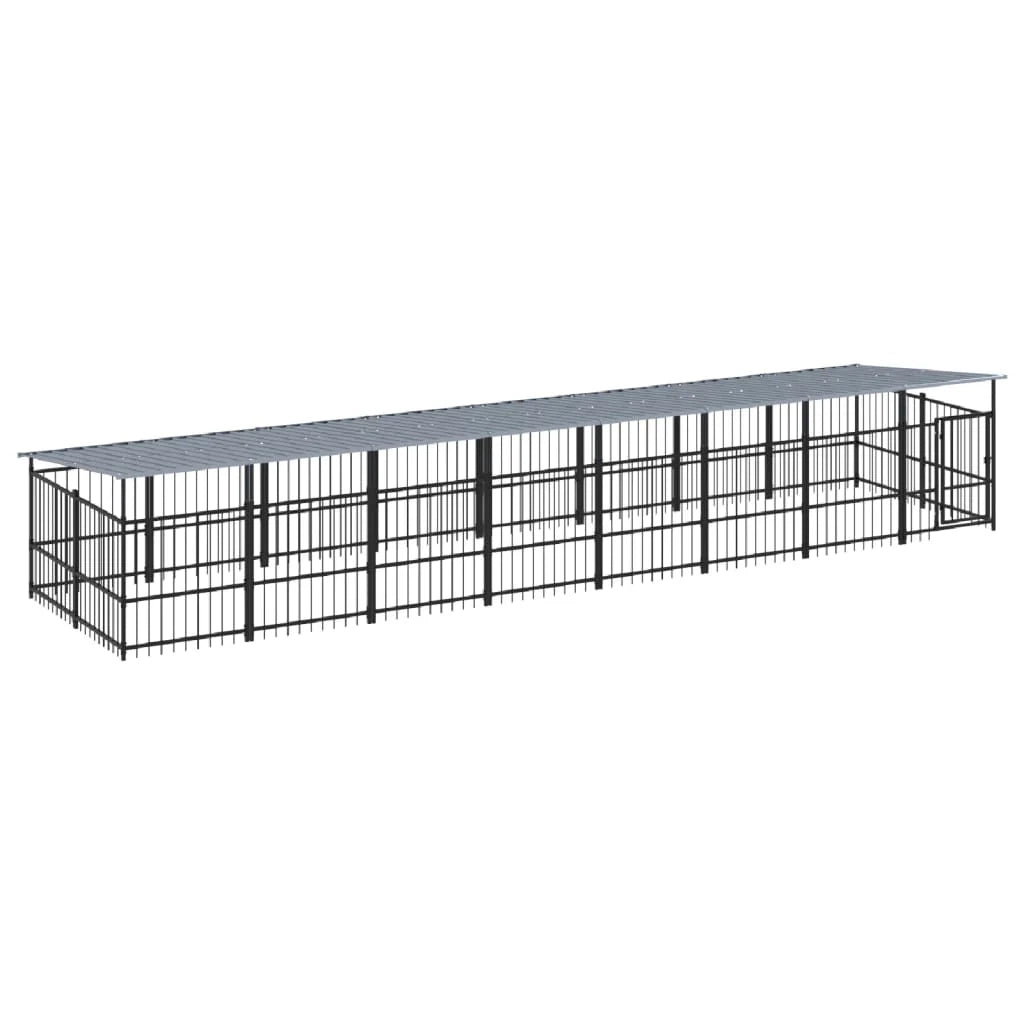 Cuccia gabbia per animali da esterno pac con tetto per cani in acciaio 15,02 m² nero 02_0041745