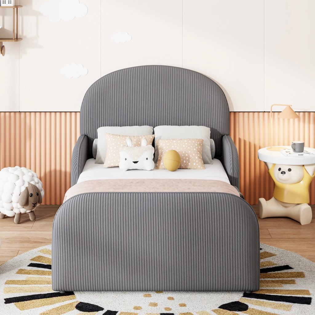 Letto Contenitore Letto Singolo 90x200 cm; contenitore idraulico; sponde; velluto; Grigio
