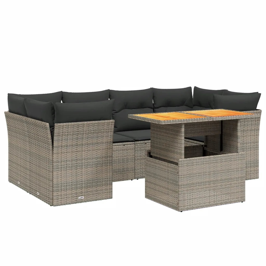 Set Divani da Giardino 7 pz con Cuscini Grigio in Polyrattan