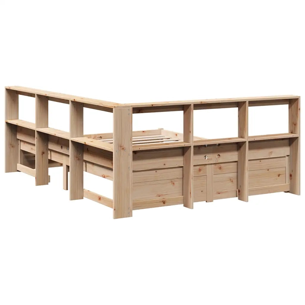 Letto Libreria senza Materasso-Struttura Letto contenitore 160x200 cm in Legno di Pino 663504