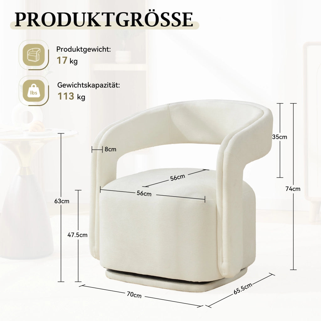 POLTRONA Girevole 360° Barrel Chair 70x65,5x74 cm Chenille Bianca