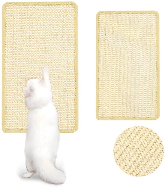 Set di 2 mattonelle per gatti, pannello di grattugia per muro, mattonella per gatti in sisal, pannello di grattugia naturale per gatti 30x60cm, 25x50cm, protezione per kras su porte, divani e mobili.