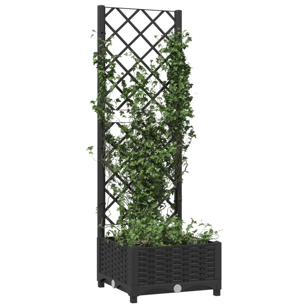 Fioriera da giardino con traliccio-Vaso da Esterno-Vaso con Griglia nera 40x40x121,5 cm PP