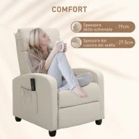 Poltrona Relax Massaggiante con Telecomando e 8 Programmi, Reclinazione e Poggiapiedi, 68x88x98cm, Crema