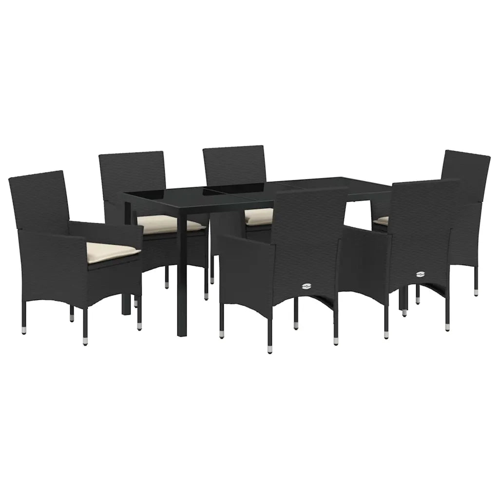 Set da Pranzo per Giardino con cuscino 7 pcs Nero polyrattan