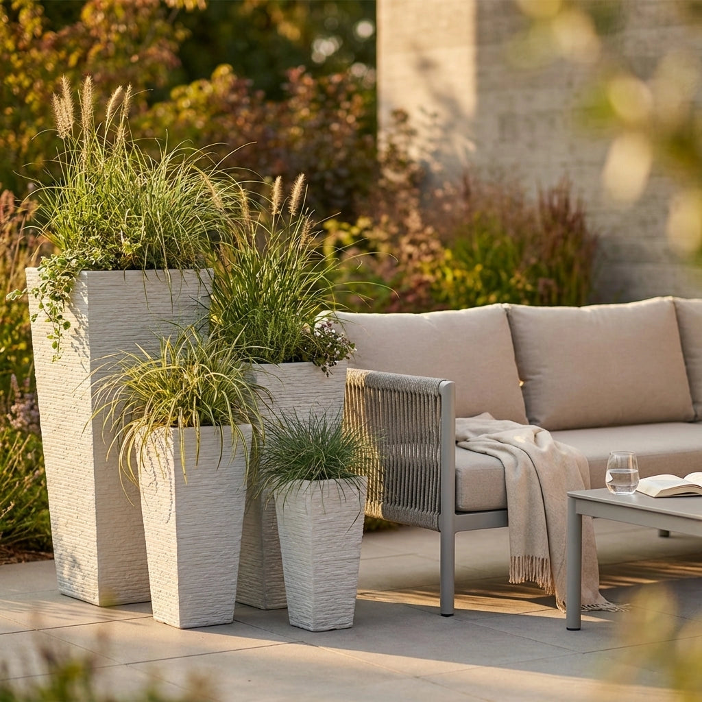Set di 4 vasi da Giardino in Fibra di argilla cm 42x42x88 - MAXIMILIAN