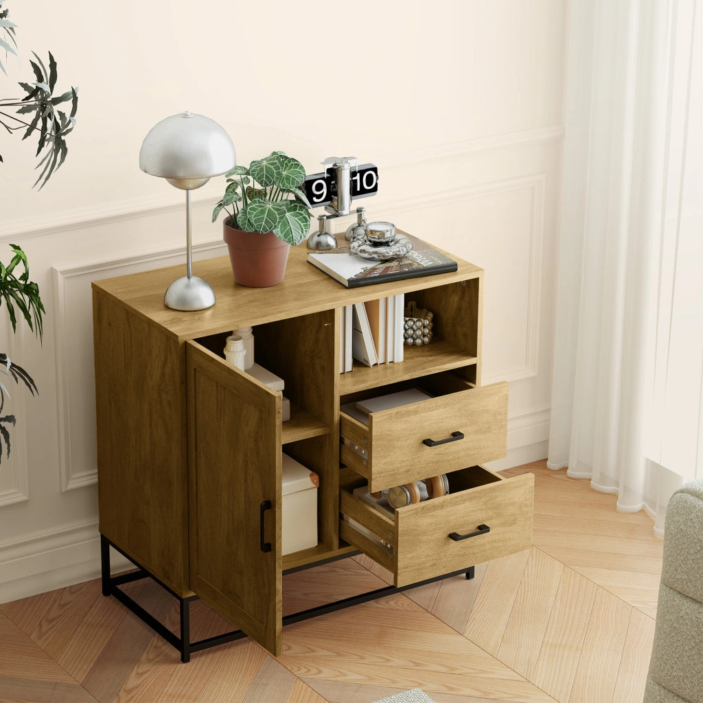 Buffet con 2 cassetti e ripiano regolabile ¨C zephmum ¨C 80x40x78 cm naturale