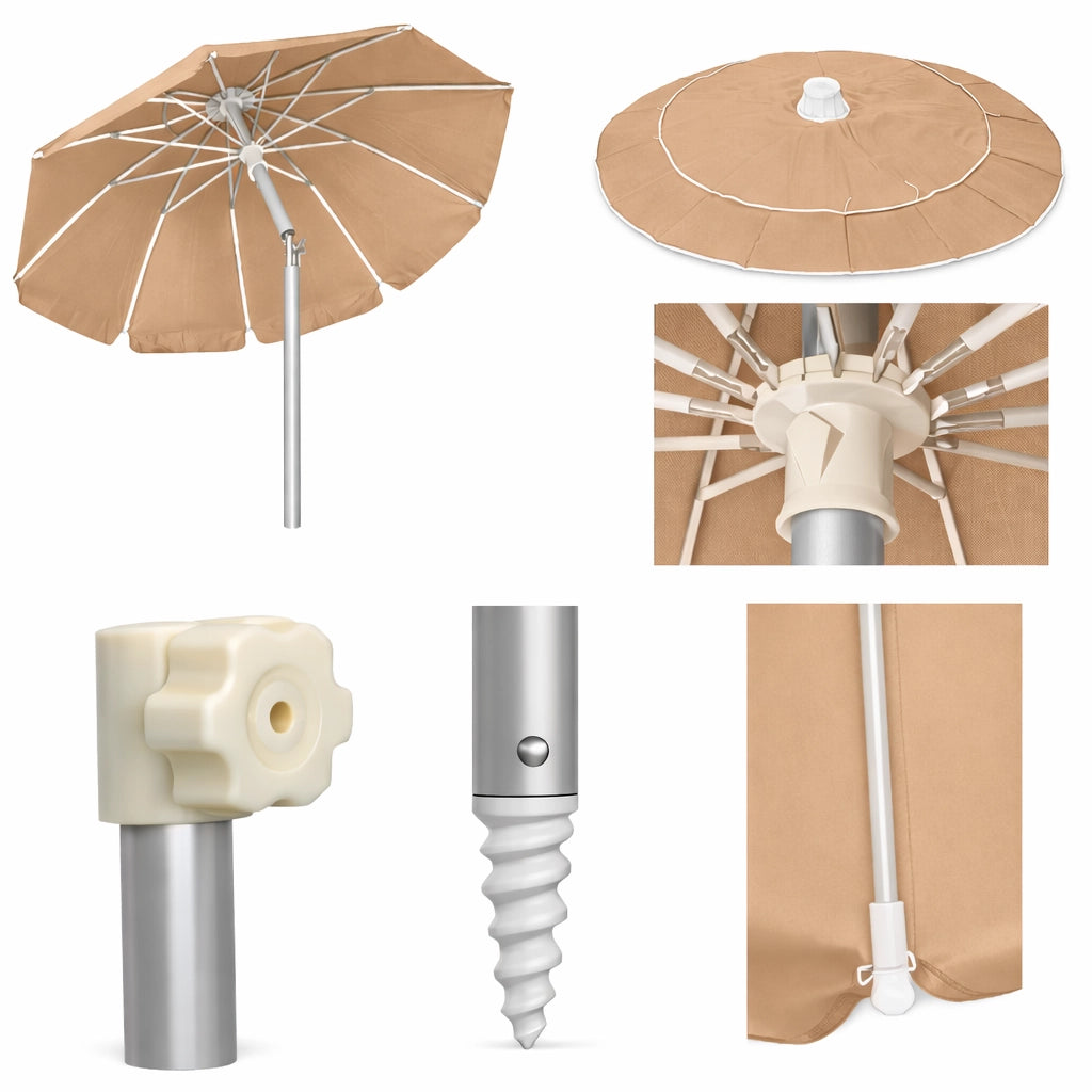 Ombrellone Mare Spiaggia 240 cm Antivento Alluminio UV50+ Inclinabile con Custodia e Trivella