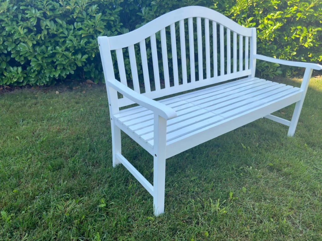 Panca da giardino con tavolo in legno di acacia, laccato bianco 3 volte